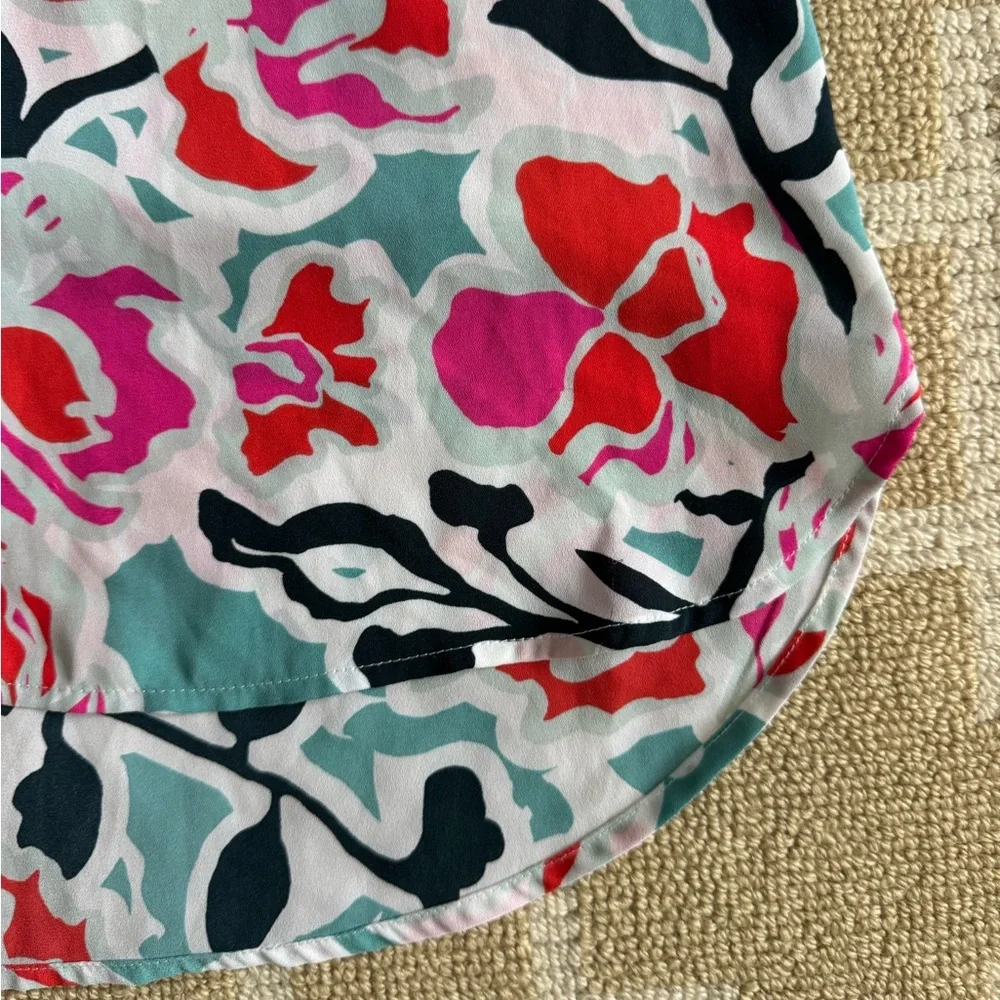 Vince Camuto Floral Sleeveless Blouse Teal Pink Red V-Neck Flowy Resort Top S - Picture 5 of 7